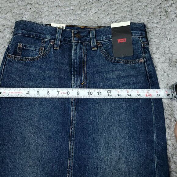 Levi's Premium Ankle Column Denim Midi Jean Skirt Size 24 Dark Wash Blue - Picture 9 of 10